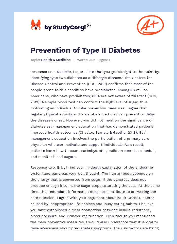 Prevention of Type II Diabetes. Page 1