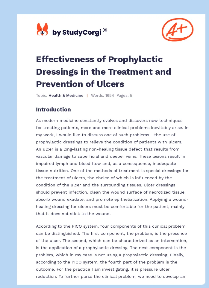 Effectiveness of Prophylactic Dressings in the Treatment and Prevention of Ulcers. Page 1