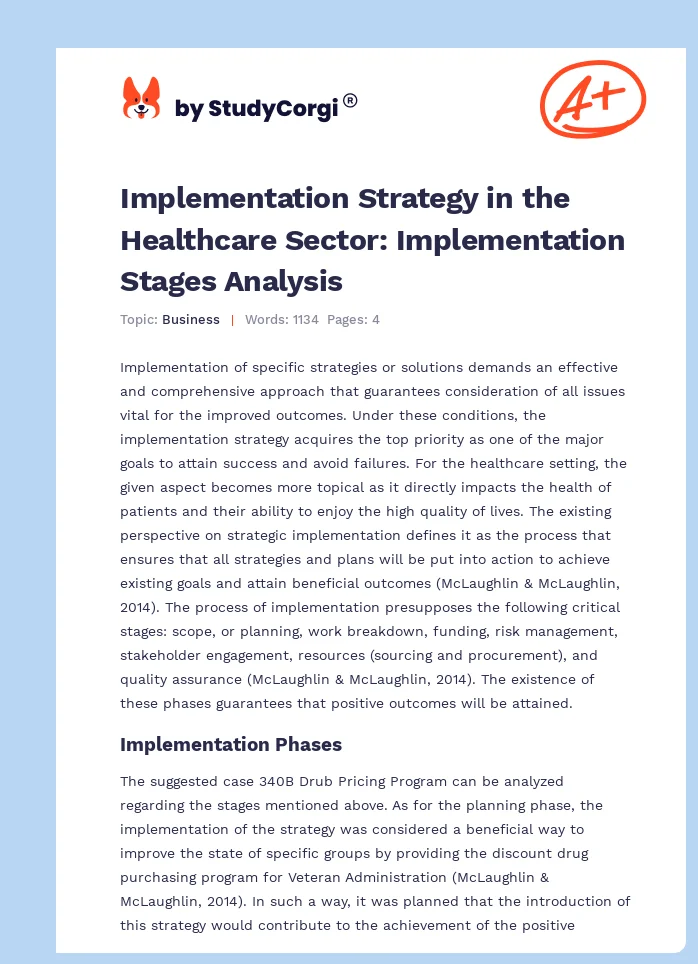 Implementation Strategy in the Healthcare Sector: Implementation Stages Analysis. Page 1