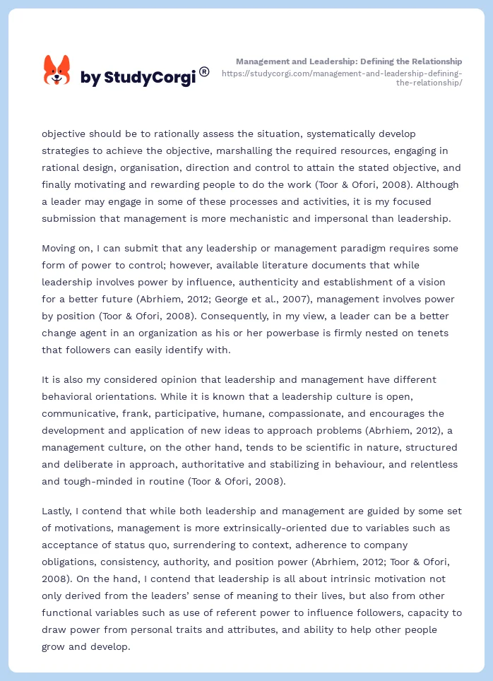 Management and Leadership: Defining the Relationship. Page 2