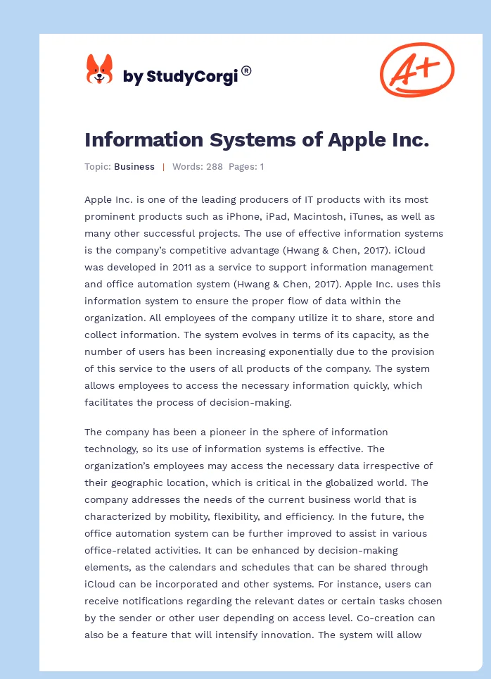 Information Systems of Apple Inc.. Page 1
