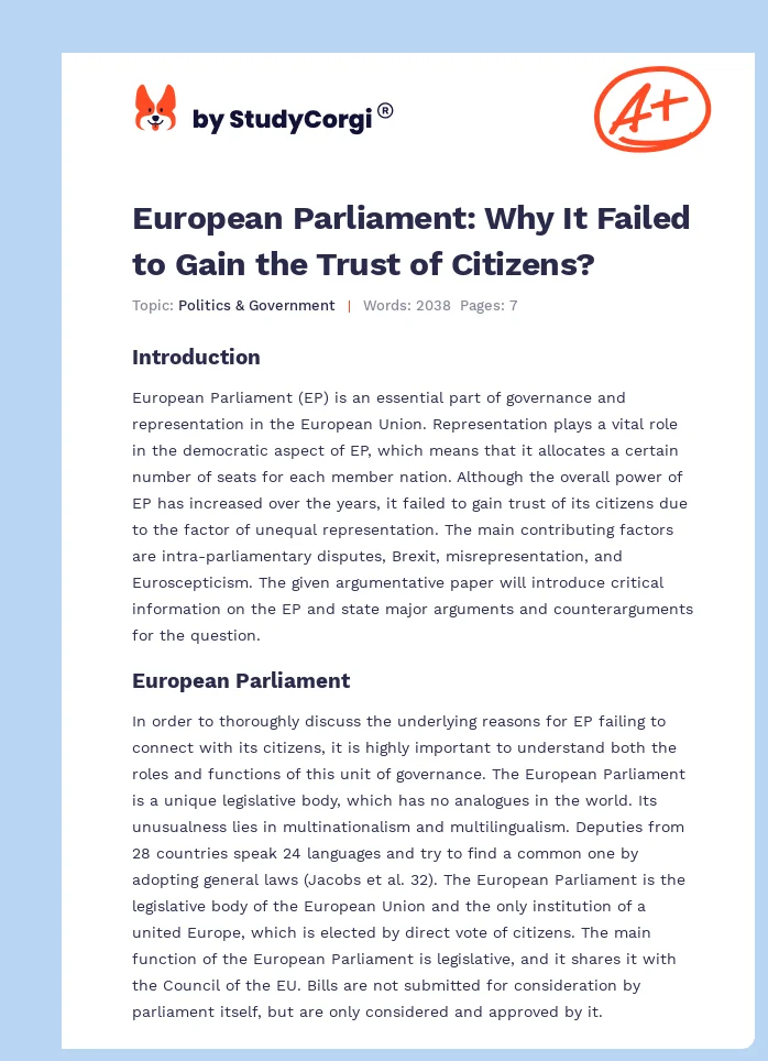 European Parliament: Why It Failed to Gain the Trust of Citizens?. Page 1