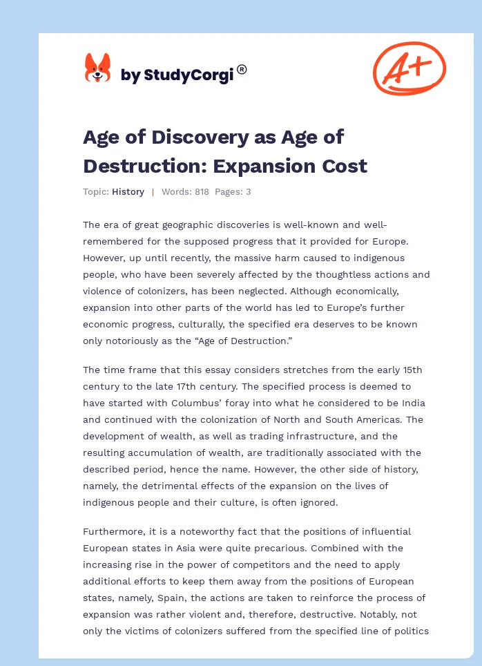Age of Discovery as Age of Destruction: Expansion Cost. Page 1