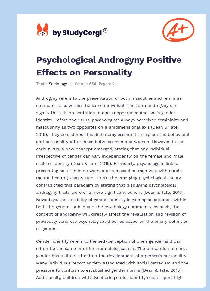 Psychological Androgyny Positive Effects on Personality. Page 1