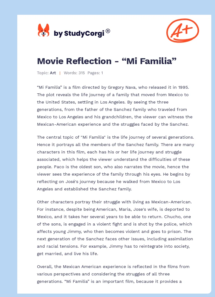 Movie Reflection - “Mi Familia”. Page 1