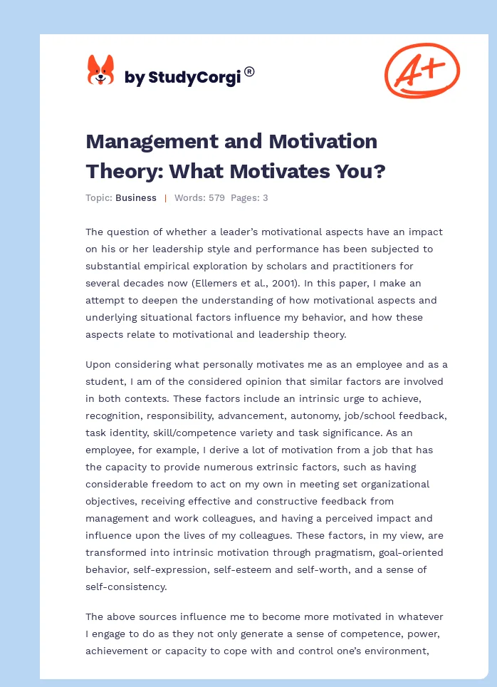 Management and Motivation Theory: What Motivates You?. Page 1