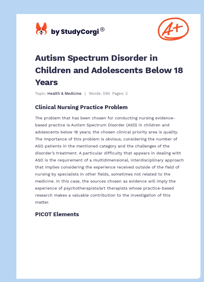 Autism Spectrum Disorder in Children and Adolescents Below 18 Years. Page 1