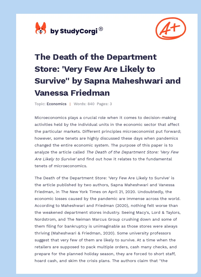 The Death of the Department Store: 'Very Few Are Likely to Survive'' by Sapna Maheshwari and Vanessa Friedman. Page 1