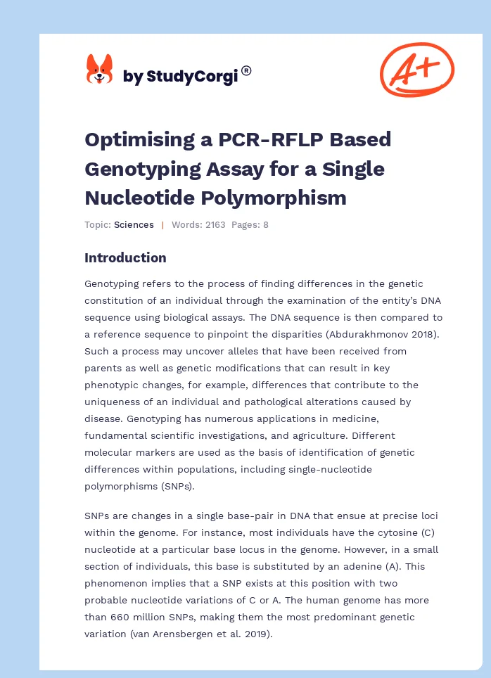 Optimising a PCR-RFLP Based Genotyping Assay for a Single Nucleotide Polymorphism. Page 1