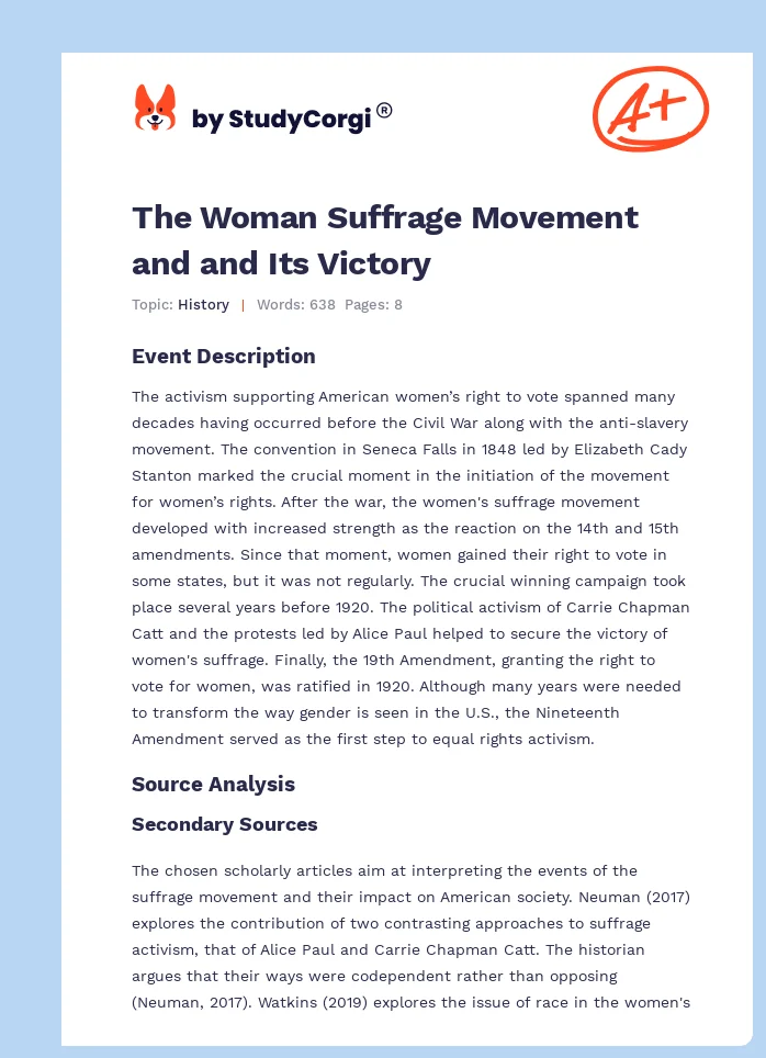 The Woman Suffrage Movement and and Its Victory. Page 1