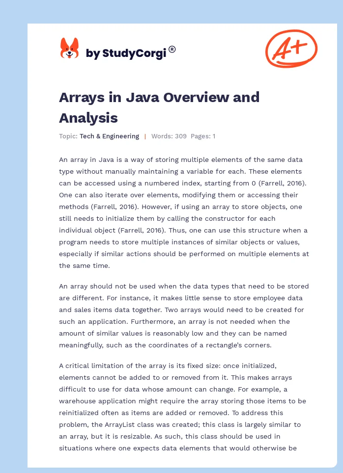Arrays in Java Overview and Analysis. Page 1