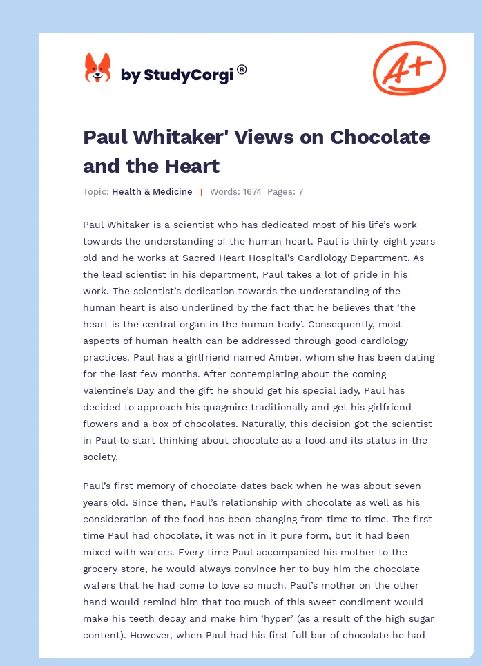 Paul Whitaker' Views on Chocolate and the Heart. Page 1