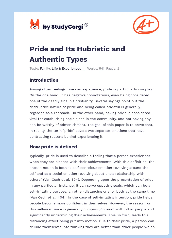 Pride and Its Hubristic and Authentic Types. Page 1