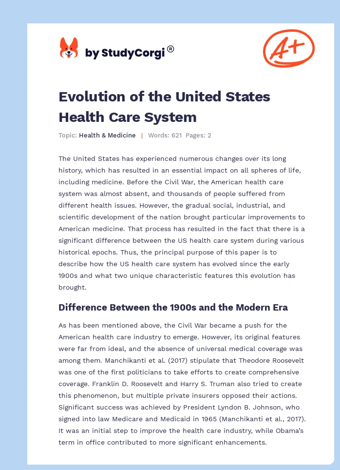 Evolution of the United States Health Care System. Page 1