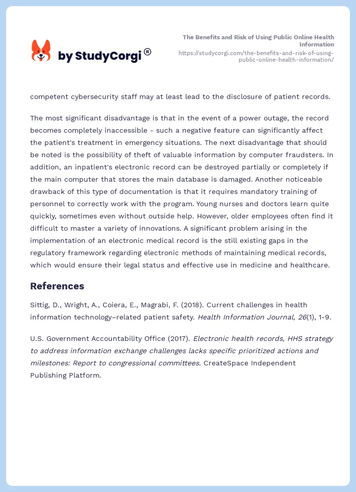 The Benefits and Risk of Using Public Online Health Information. Page 2