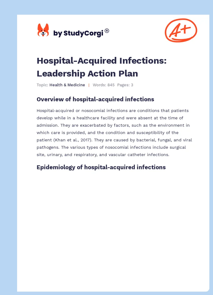 Hospital-Acquired Infections: Leadership Action Plan. Page 1