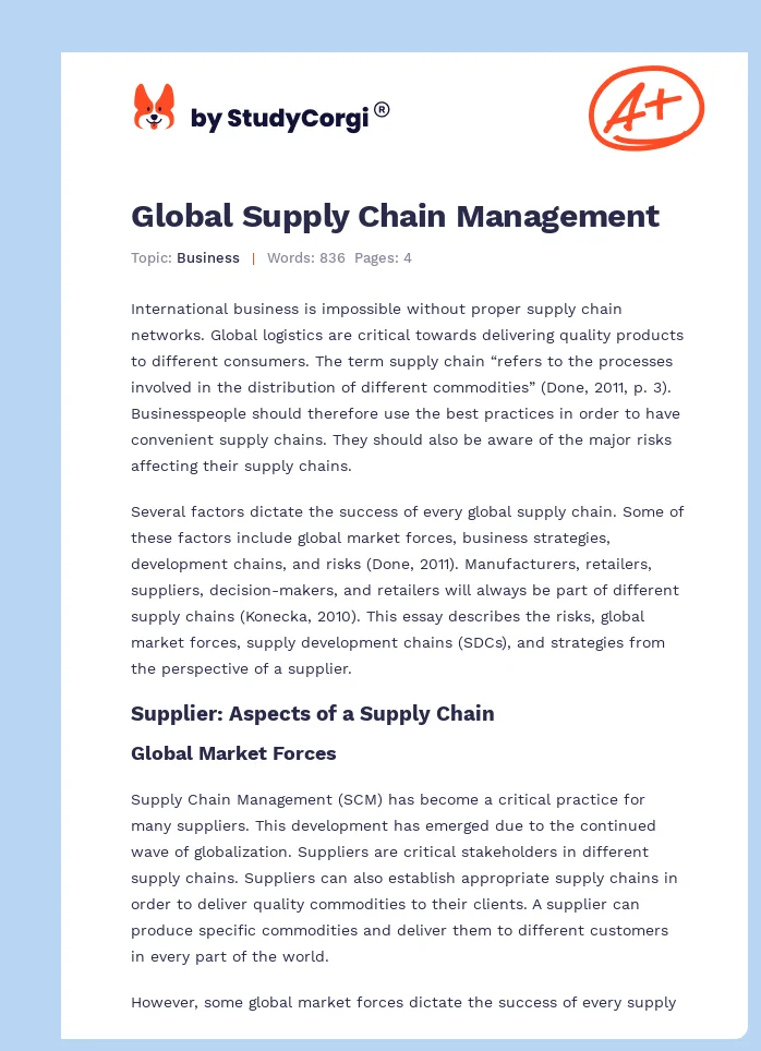Global Supply Chain Management. Page 1