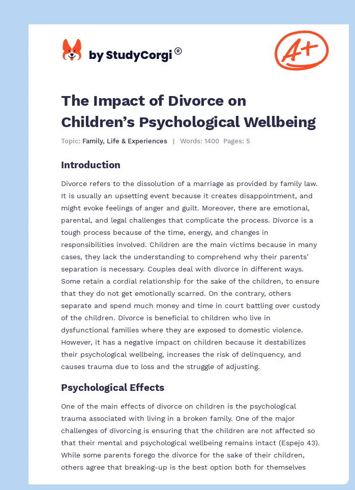The Impact of Divorce on Children’s Psychological Wellbeing. Page 1
