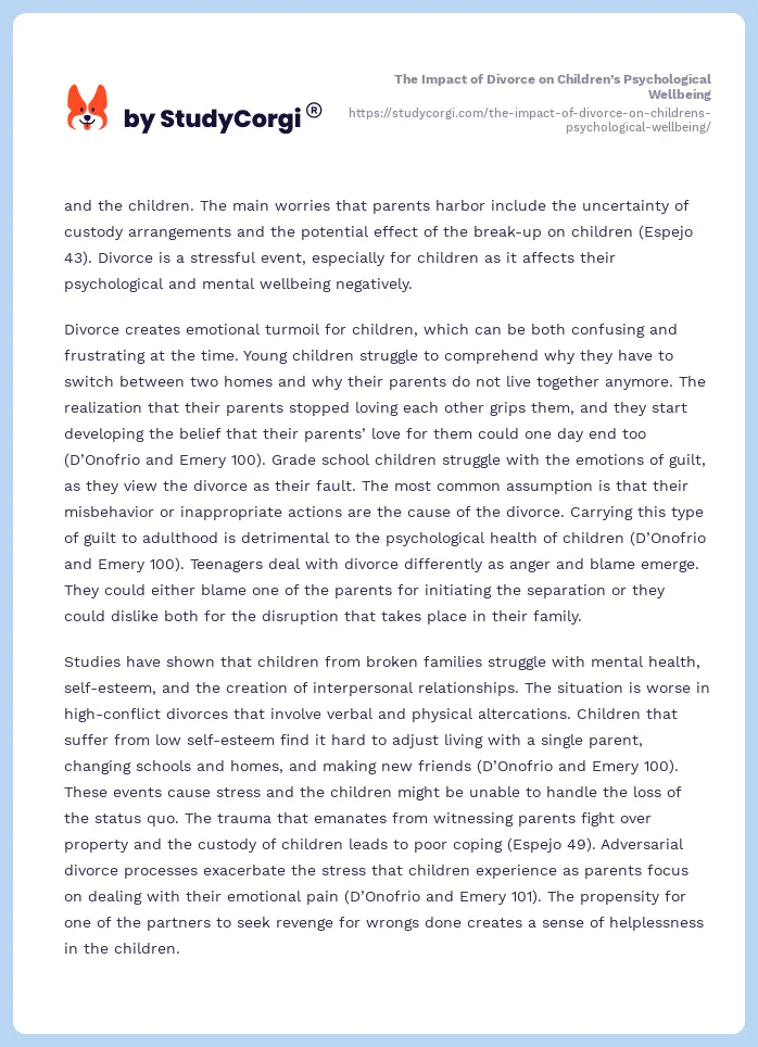 The Impact of Divorce on Children’s Psychological Wellbeing. Page 2