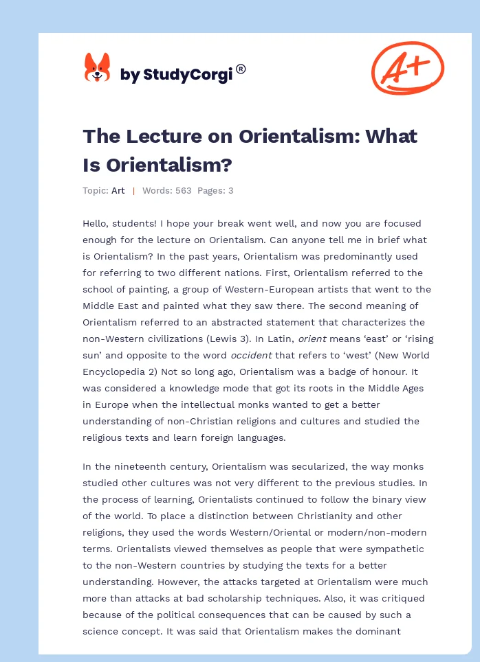 The Lecture on Orientalism: What Is Orientalism?. Page 1