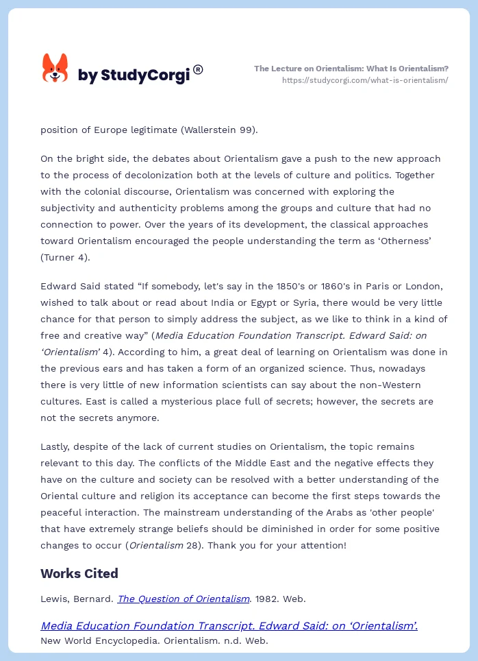 The Lecture on Orientalism: What Is Orientalism?. Page 2
