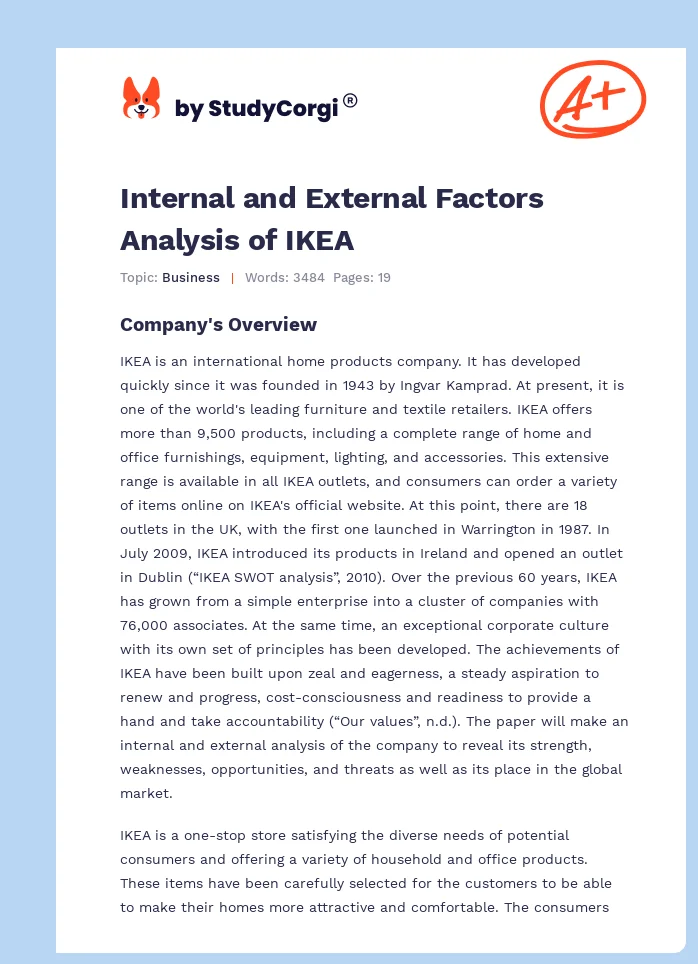 Internal and External Factors Analysis of IKEA. Page 1