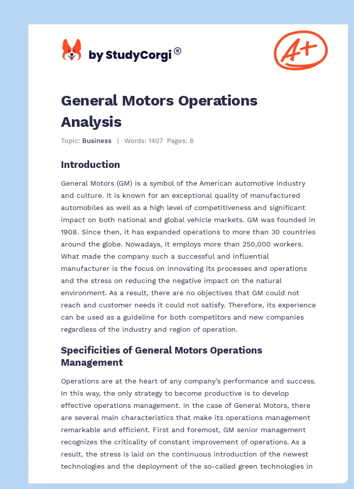 General Motors Operations Analysis. Page 1