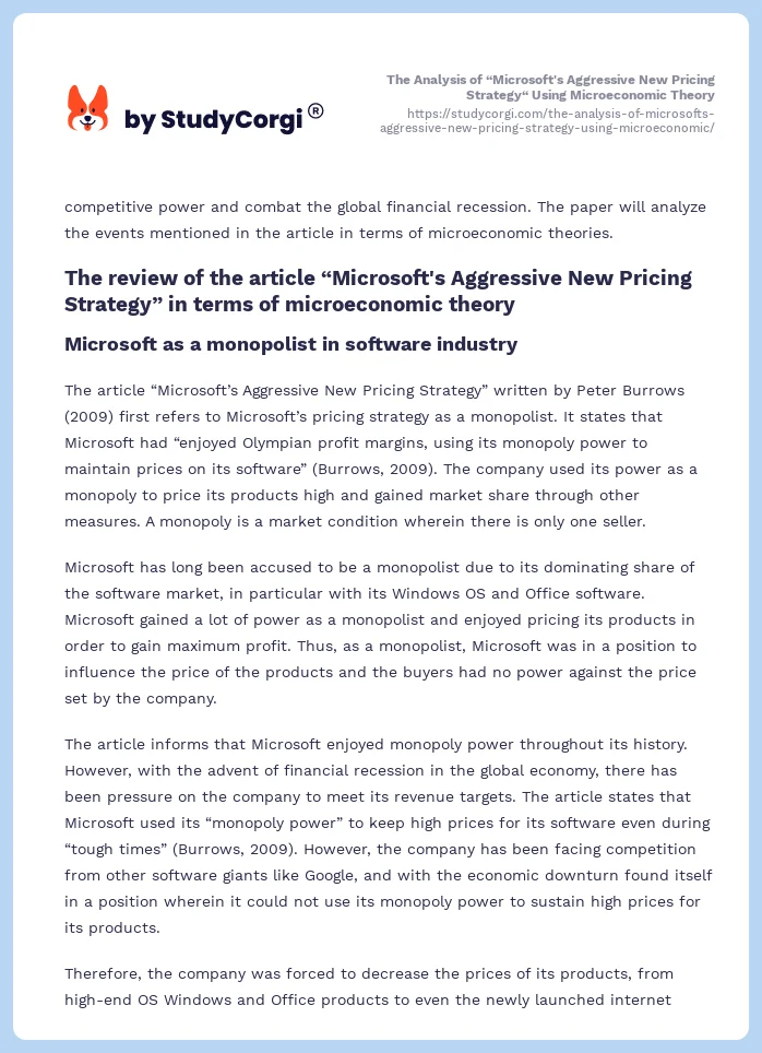 The Analysis of “Microsoft's Aggressive New Pricing Strategy“ Using Microeconomic Theory. Page 2