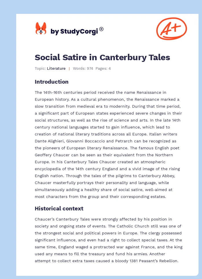 Social Satire in Canterbury Tales. Page 1