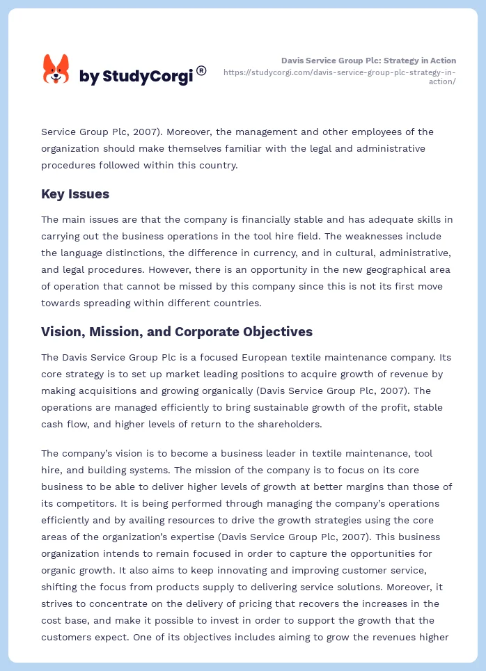 Davis Service Group Plc: Strategy in Action. Page 2