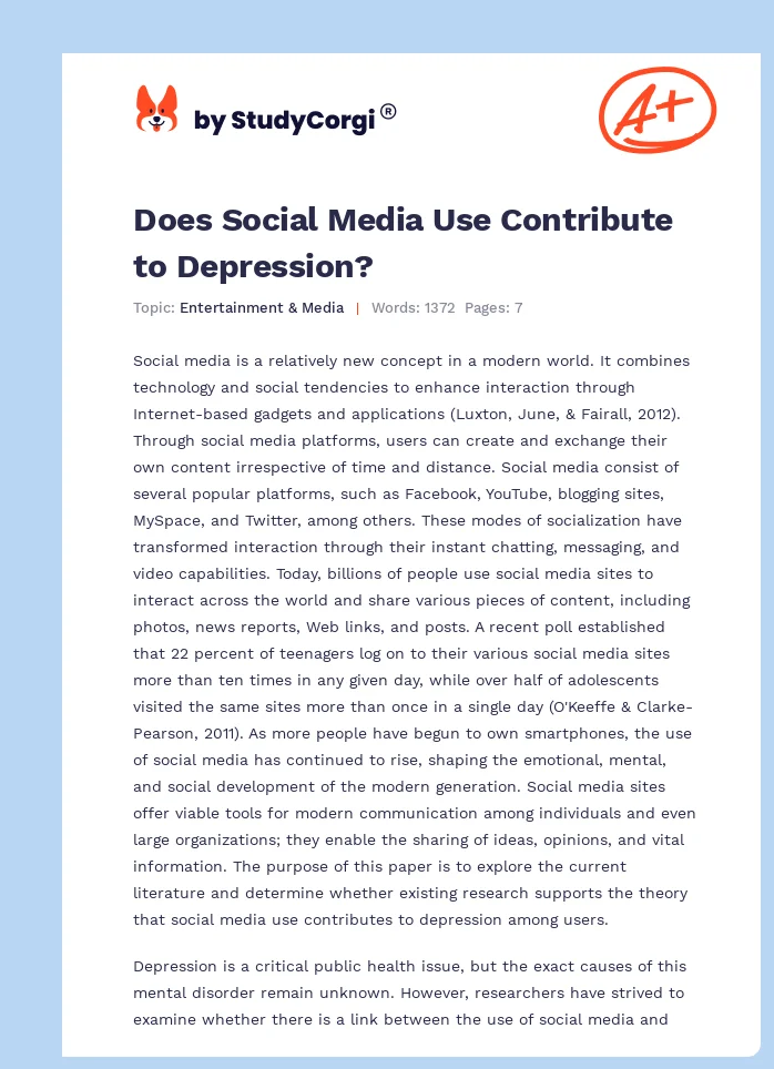 Does Social Media Use Contribute to Depression?. Page 1