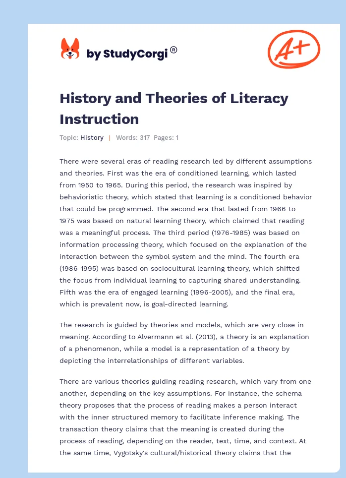 History and Theories of Literacy Instruction. Page 1