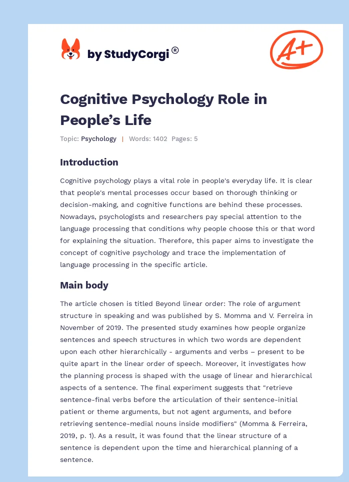 Cognitive Psychology Role in People’s Life. Page 1