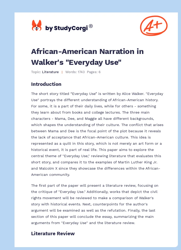 African-American Narration in Walker's "Everyday Use". Page 1