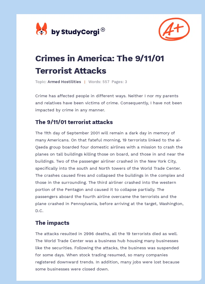 Crimes in America: The 9/11/01 Terrorist Attacks. Page 1