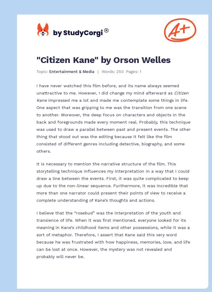 "Citizen Kane" by Orson Welles. Page 1