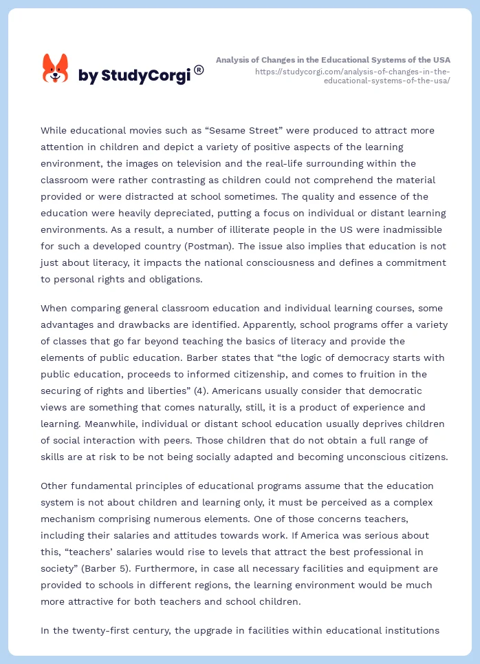Analysis of Changes in the Educational Systems of the USA. Page 2