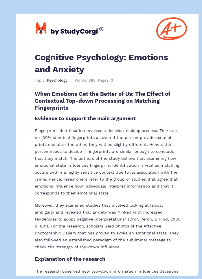 Cognitive Psychology: Emotions and Anxiety. Page 1