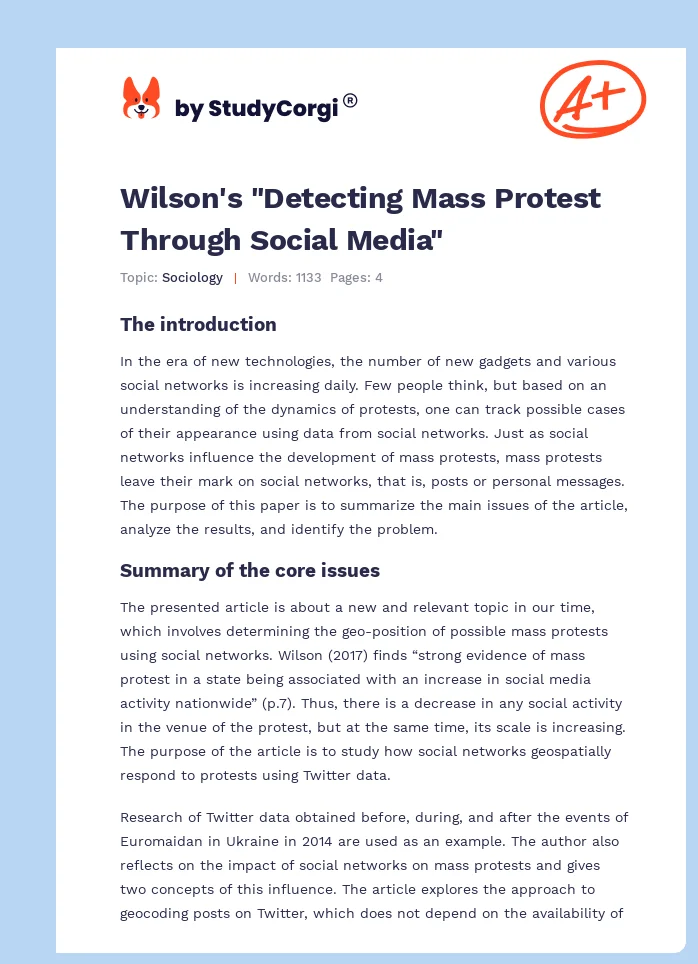 Wilson's "Detecting Mass Protest Through Social Media". Page 1