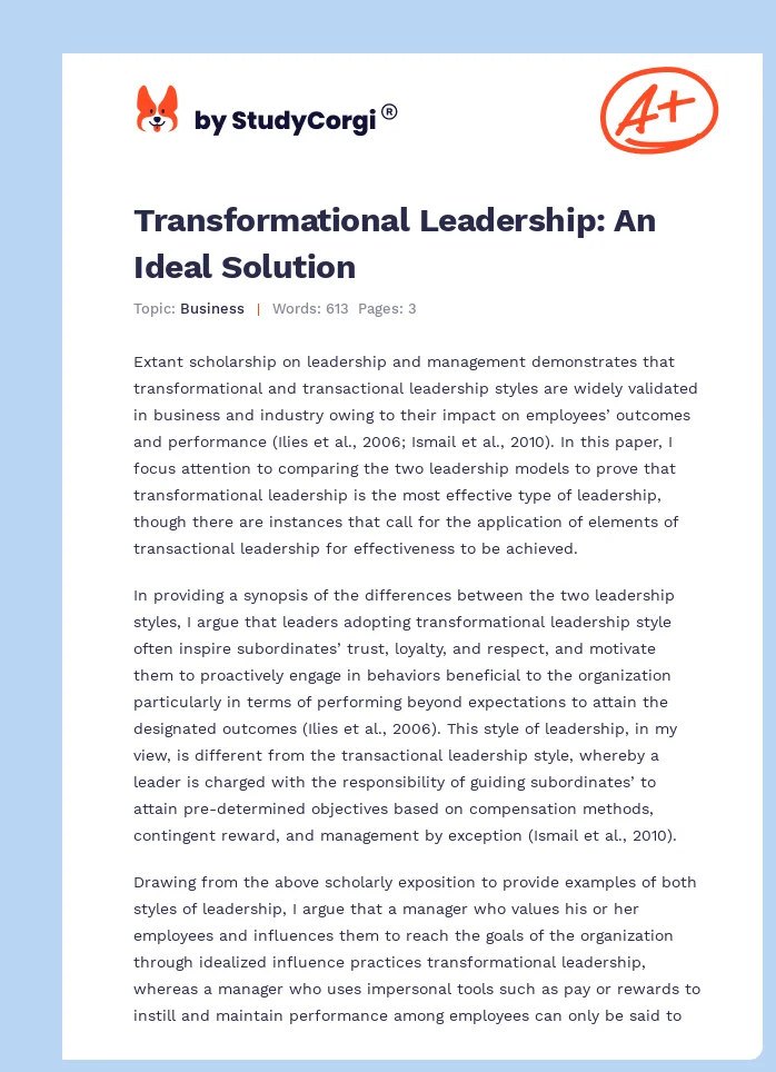Transformational Leadership: An Ideal Solution. Page 1