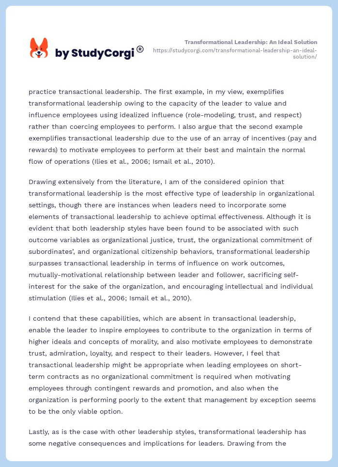 Transformational Leadership: An Ideal Solution. Page 2