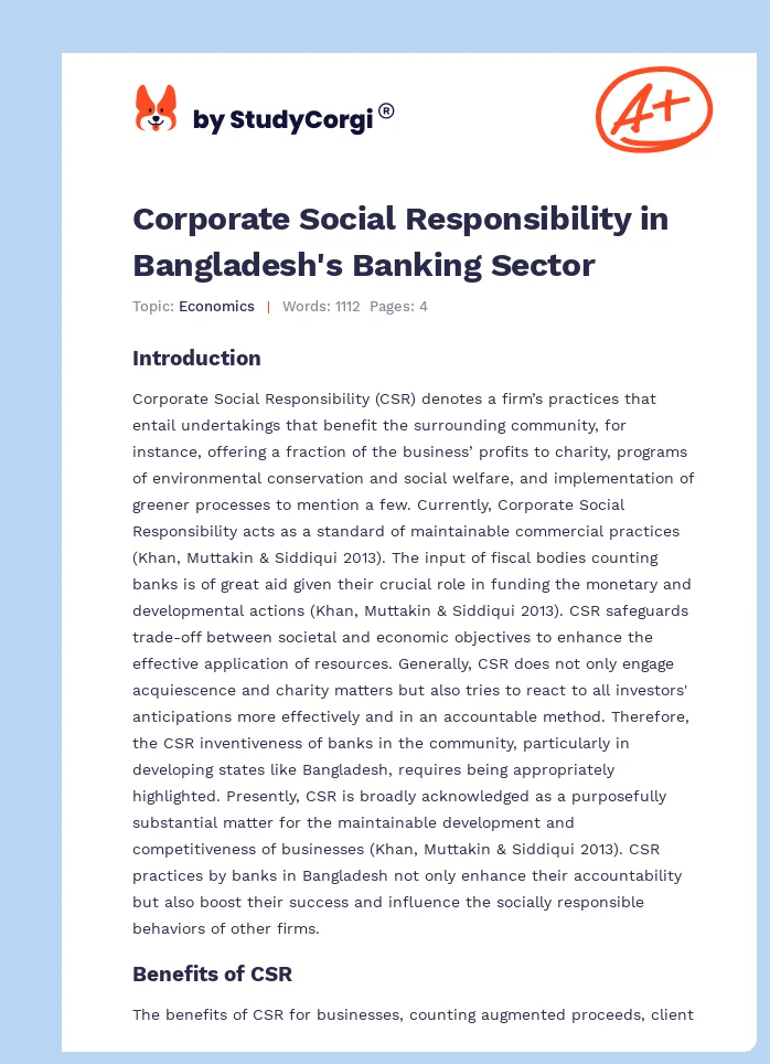 Corporate Social Responsibility in Bangladesh's Banking Sector. Page 1