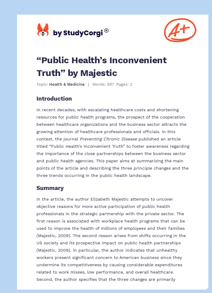 “Public Health’s Inconvenient Truth” by Majestic. Page 1