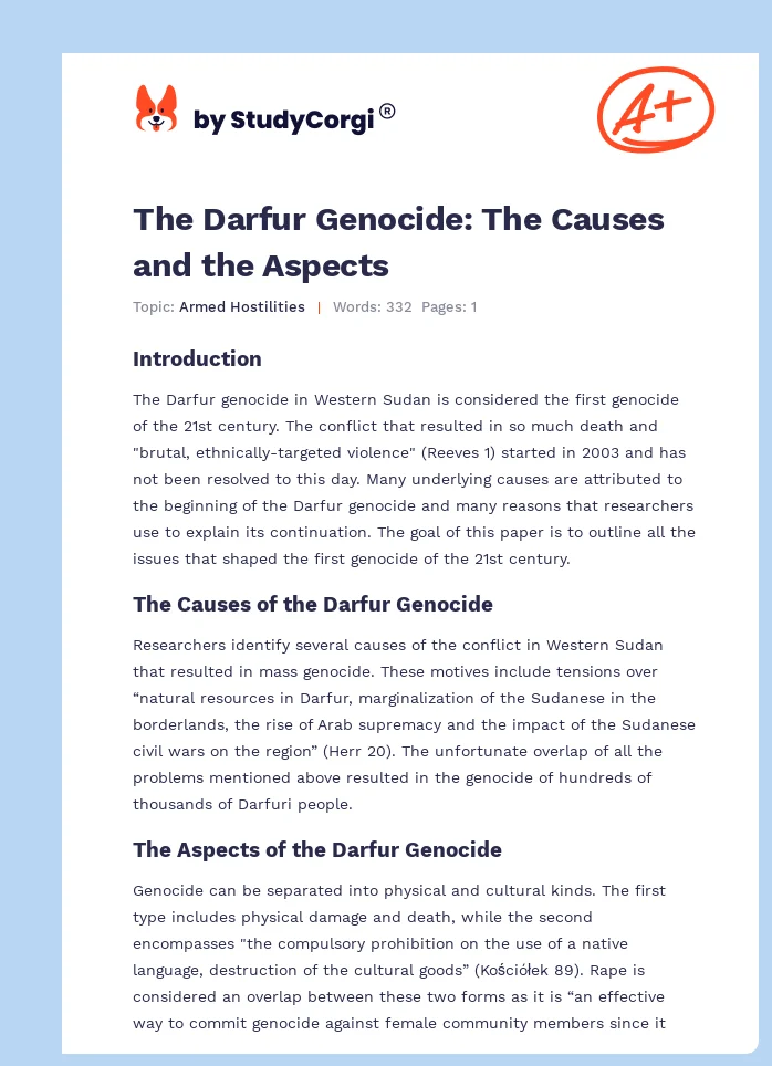 The Darfur Genocide: The Causes and the Aspects. Page 1