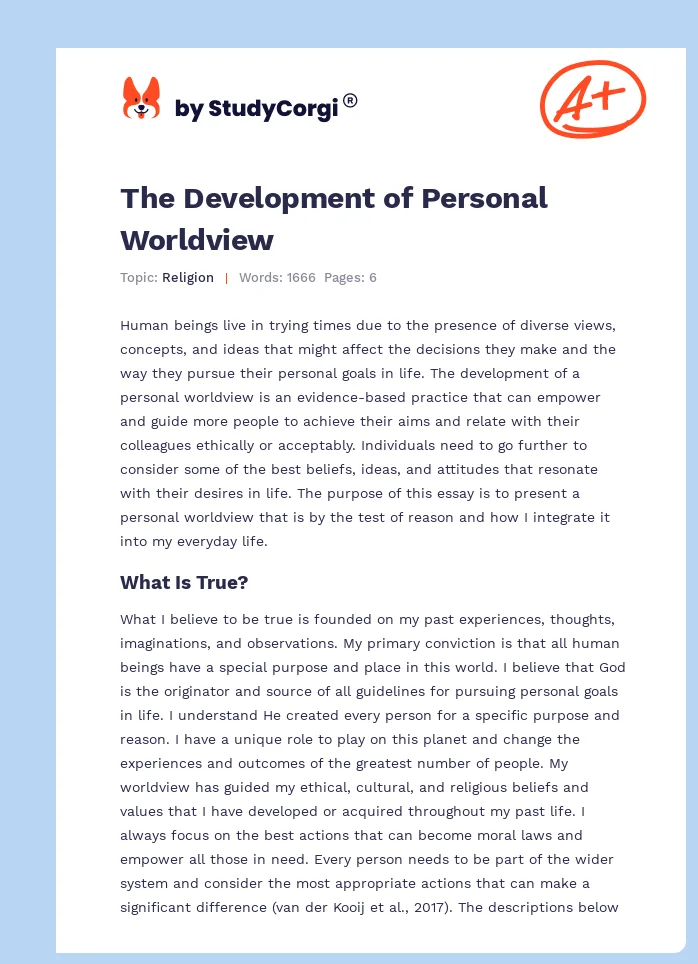 The Development of Personal Worldview. Page 1
