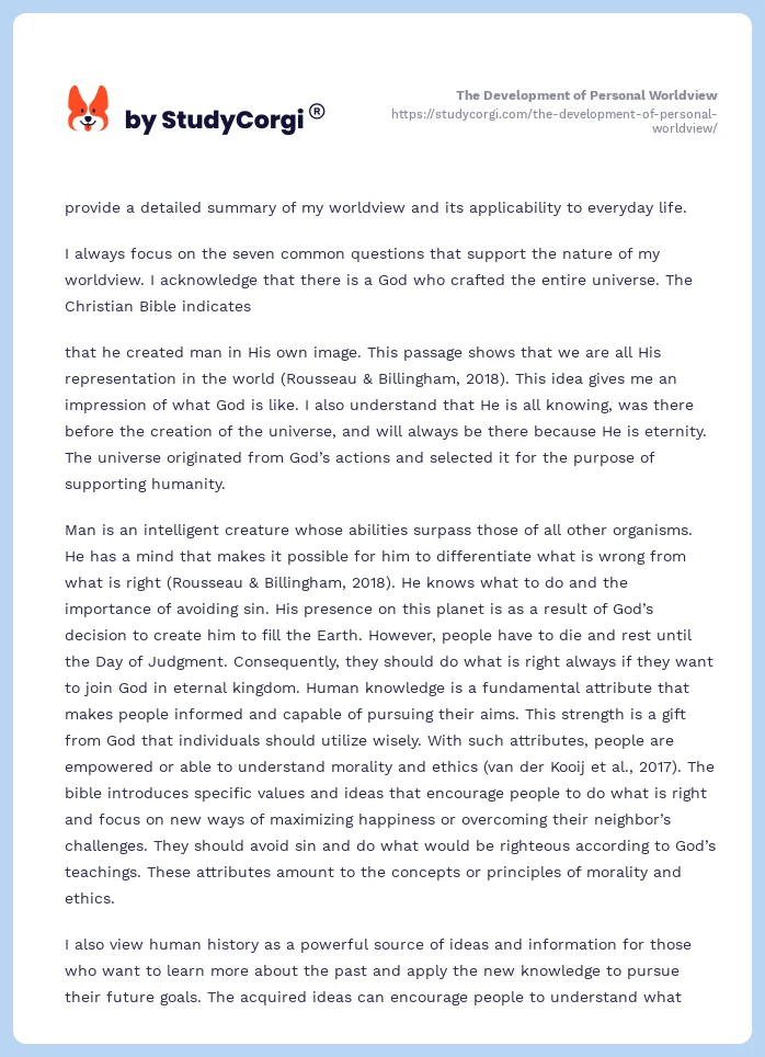 The Development of Personal Worldview. Page 2