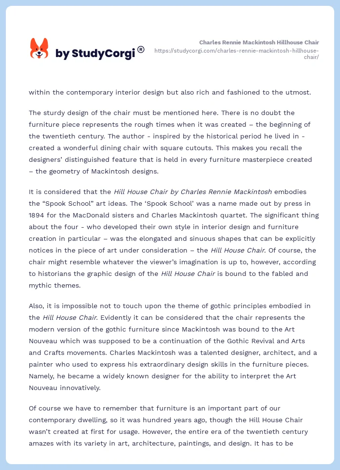 Charles Rennie Mackintosh Hillhouse Chair. Page 2