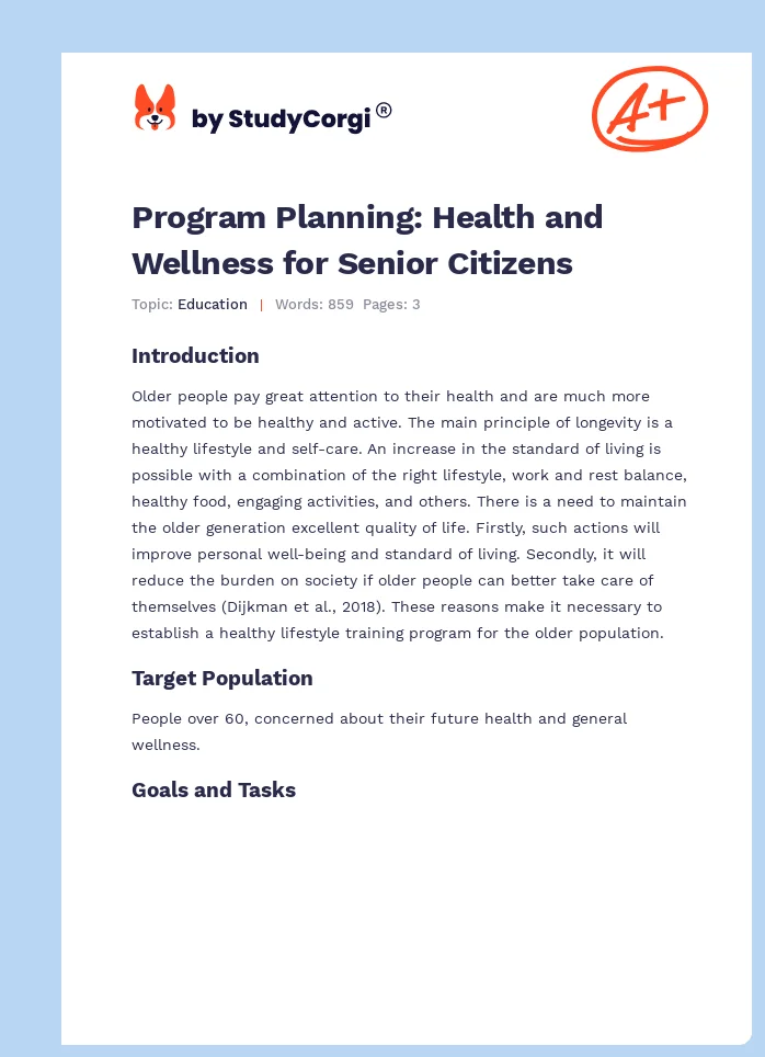 Program Planning: Health and Wellness for Senior Citizens. Page 1