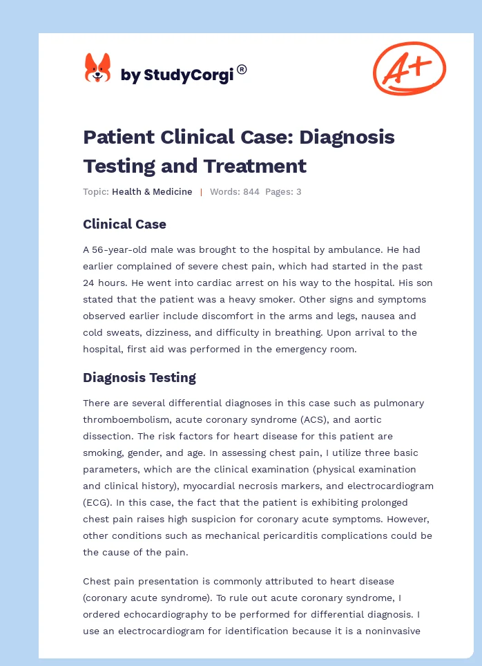 Patient Clinical Case: Diagnosis Testing and Treatment. Page 1