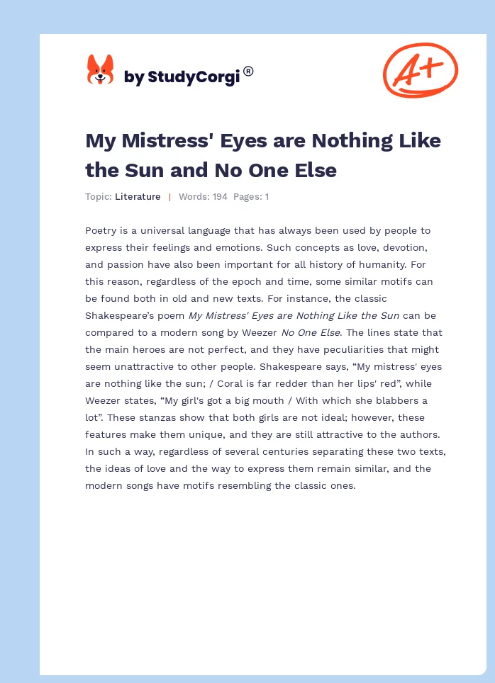 My Mistress' Eyes are Nothing Like the Sun and No One Else. Page 1